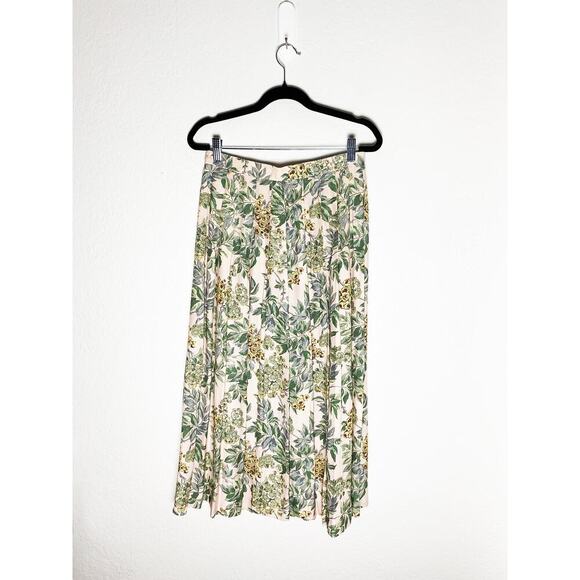 Vintage Women's JG Hook Pink Floral Print Pleated Midi Skirt Cottagecore Rayon 6 - Picture 1 of 7